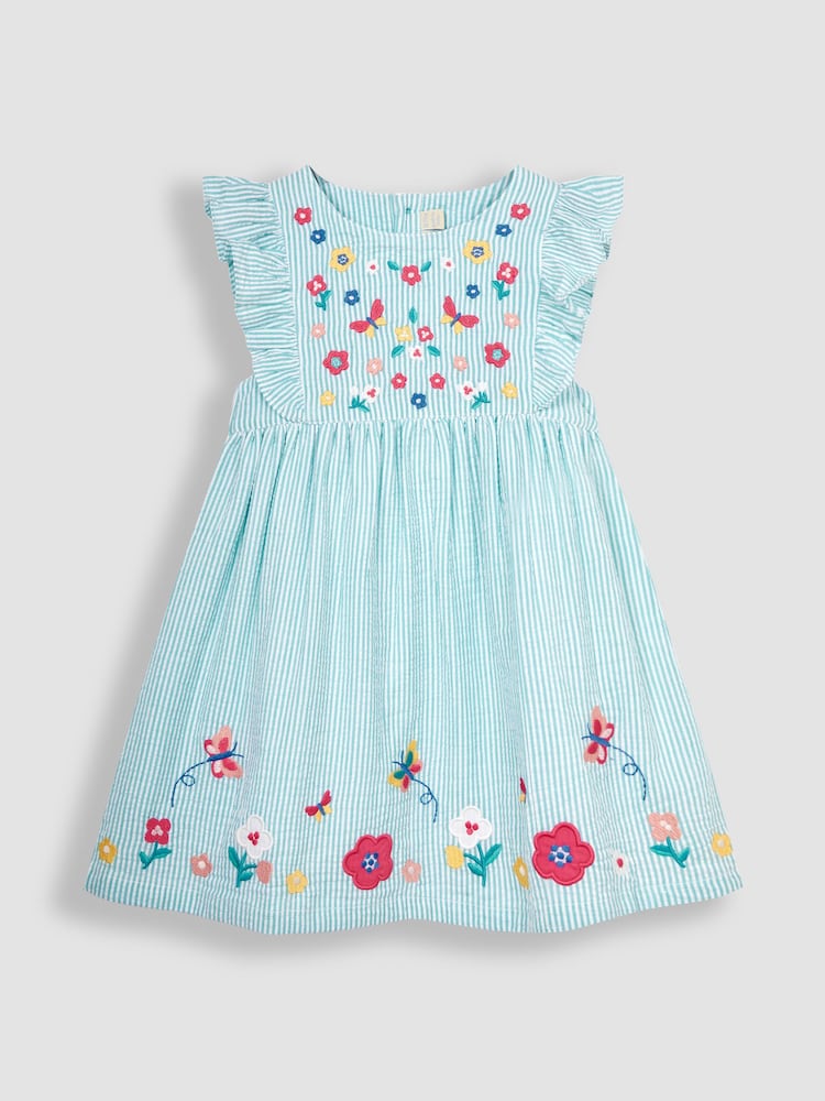 JoJo Maman Bébé Duck Egg Blue Butterfly Appliqué Pretty Summer Dress - Image 1 of 3