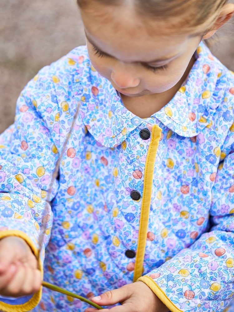 JoJo Maman Bébé Lilac Orange & Lemon Ditsy Floral Quilted Jacket - Image 6 of 6