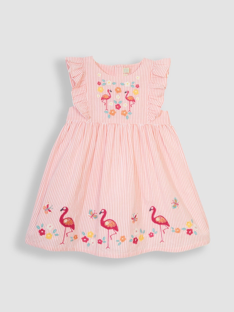 JoJo Maman Bébé Orange Flamingo Appliqué Pretty Summer Dress - Image 1 of 3