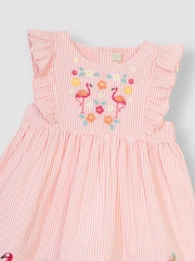 JoJo Maman Bébé Orange Flamingo Appliqué Pretty Summer Dress - Image 2 of 3