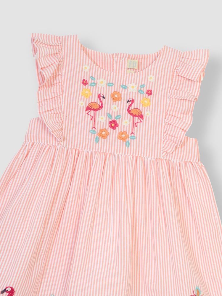 JoJo Maman Bébé Orange Flamingo Appliqué Pretty Summer Dress - Image 2 of 3