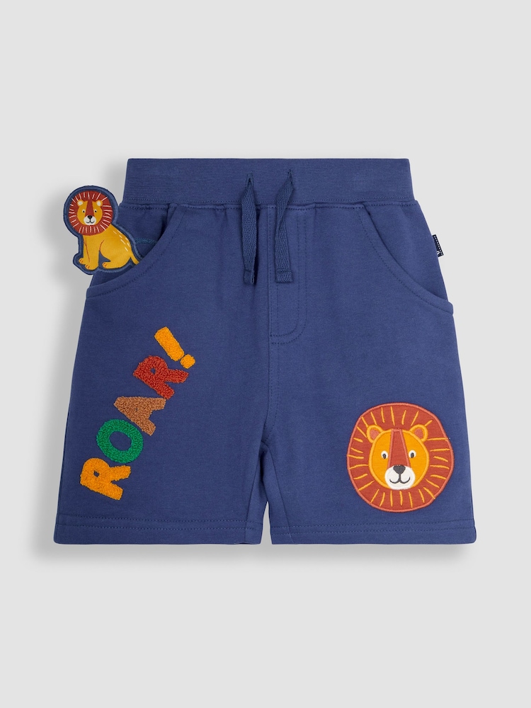 JoJo Maman Bébé Indigo Blue Lion Appliqué Pet in Pocket Shorts - Image 1 of 5