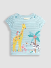 JoJo Maman Bébé Duck Egg Blue Safari Animals Appliqué T-Shirt - Image 1 of 4