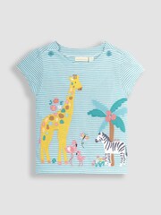 JoJo Maman Bébé Duck Egg Blue Safari Animals Appliqué T-Shirt - Image 2 of 4