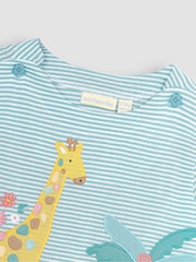 JoJo Maman Bébé Duck Egg Blue Safari Animals Appliqué T-Shirt - Image 3 of 4