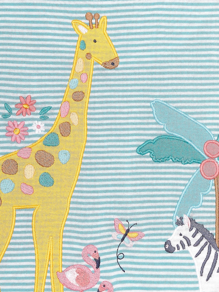 JoJo Maman Bébé Duck Egg Blue Safari Animals Appliqué T-Shirt - Image 4 of 4