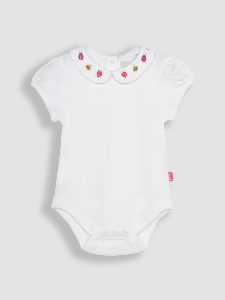 JoJo Maman Bébé White Bee Embroidered Collar Bodysuit - Image 1 of 3