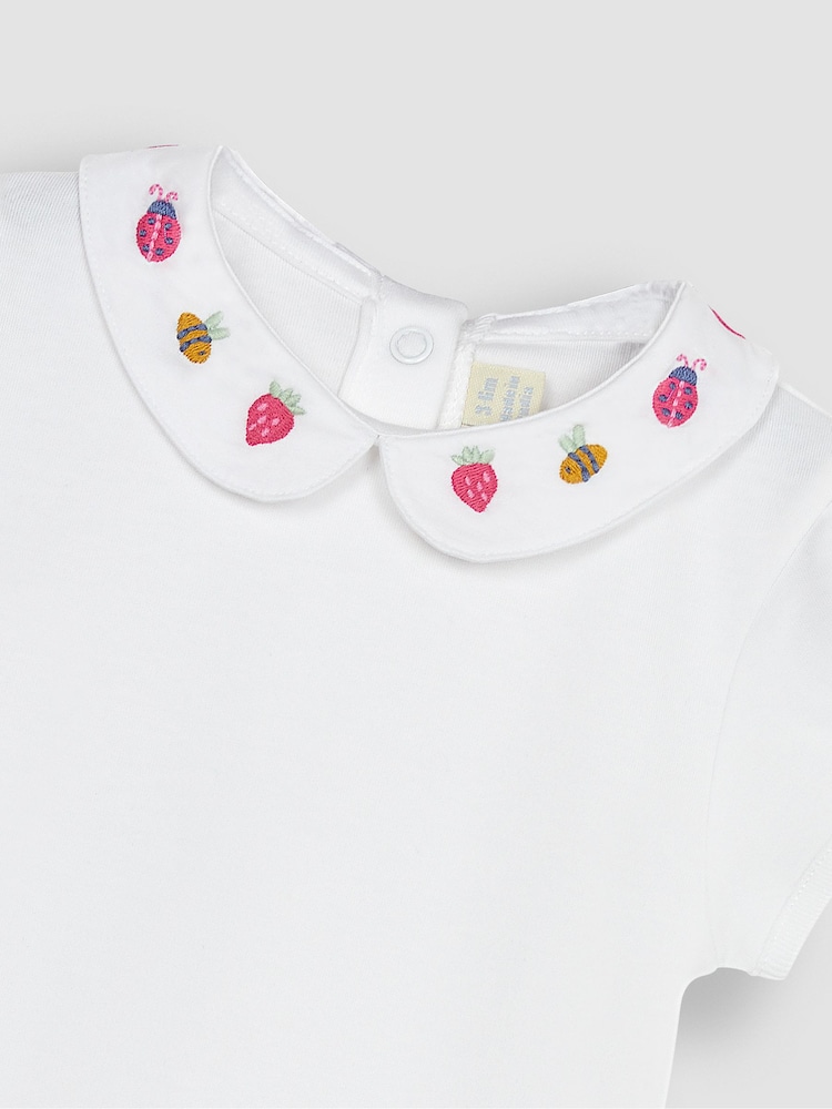 JoJo Maman Bébé White Bee Embroidered Collar Bodysuit - Image 2 of 3