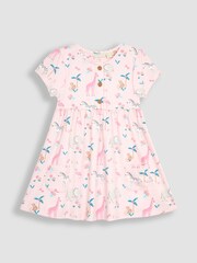 JoJo Maman Bébé Pink Safari Animals Button Front Jersey Dress - Image 2 of 4