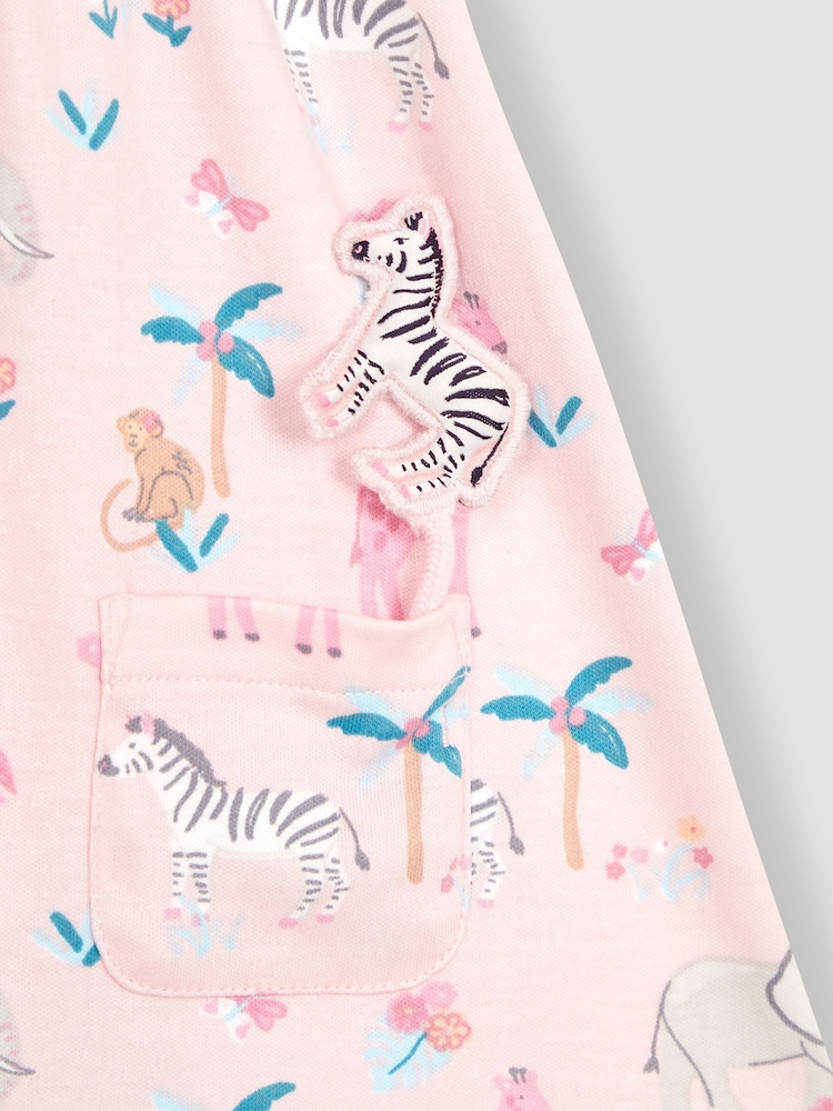 JoJo Maman Bébé Pink Safari Animals Button Front Jersey Dress - Image 4 of 4