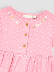 JoJo Maman Bébé Pink Lion & Tiger Spot Appliqué Button Front Jersey Dress - Image 2 of 3