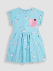 JoJo Maman Bébé Duck Egg Blue Zebra Drop Shoulder Jersey Dress - Image 1 of 3