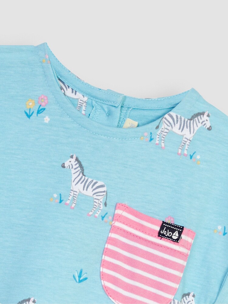 JoJo Maman Bébé Duck Egg Blue Zebra Drop Shoulder Jersey Dress - Image 2 of 3