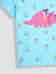 JoJo Maman Bébé Duck Egg Blue Dino Appliqué T-Shirt - Image 3 of 3
