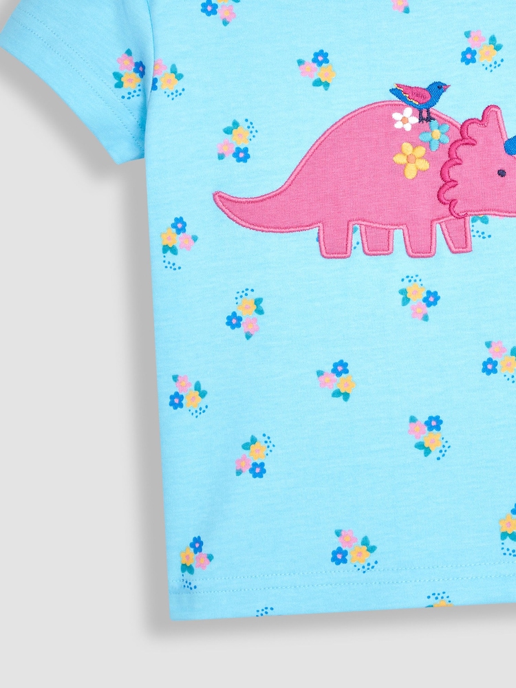 JoJo Maman Bébé Duck Egg Blue Dino Appliqué T-Shirt - Image 3 of 3