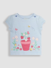 JoJo Maman Bébé Blue Strawberry Appliqué T-Shirt - Image 1 of 3