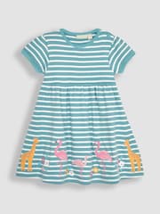 JoJo Maman Bébé Duck Egg Blue Safari Animals Appliqué Hem Jersey Dress - Image 1 of 4