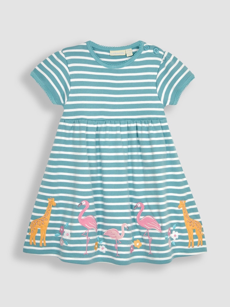 JoJo Maman Bébé Duck Egg Blue Safari Animals Appliqué Hem Jersey Dress - Image 1 of 4