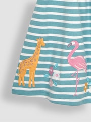 JoJo Maman Bébé Duck Egg Blue Safari Animals Appliqué Hem Jersey Dress - Image 3 of 4