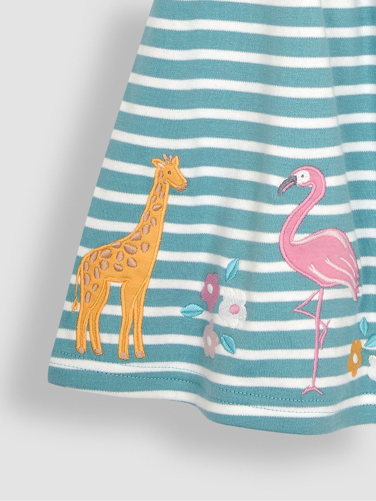 JoJo Maman Bébé Duck Egg Blue Safari Animals Appliqué Hem Jersey Dress - Image 4 of 4