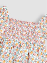 JoJo Maman Bébé Cream Apple & Peach Cotton Linen Smocked Baby Dress With Knickers - Image 4 of 4