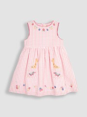 JoJo Maman Bébé Pink Jungle Appliqué Gingham Summer Dress - Image 1 of 4
