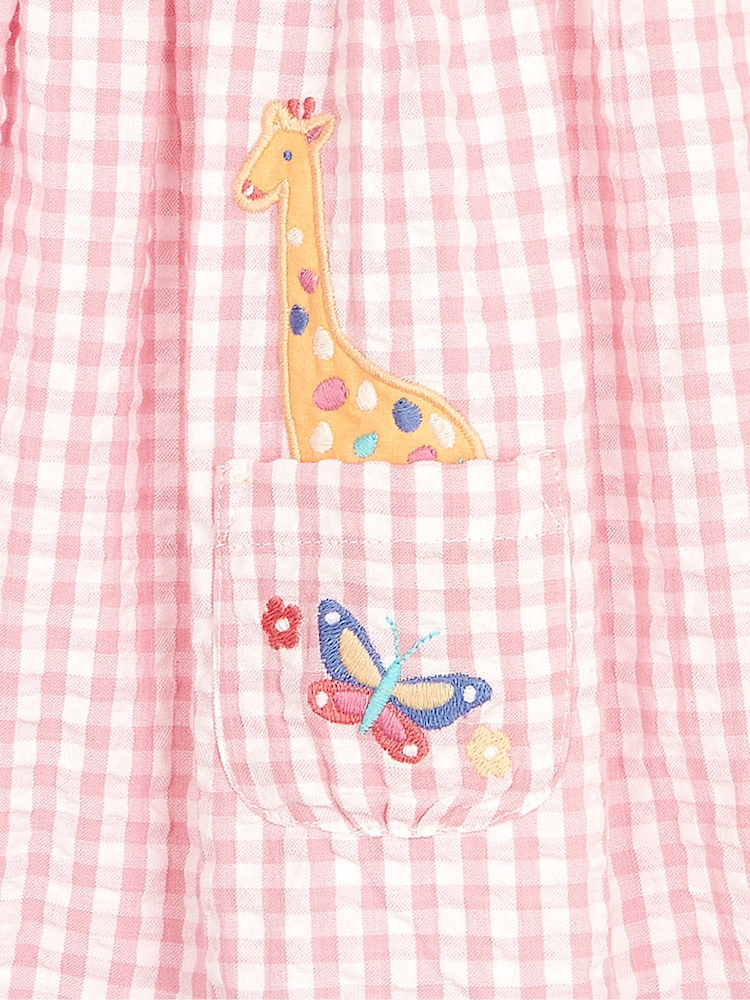 JoJo Maman Bébé Pink Jungle Appliqué Gingham Summer Dress - Image 4 of 4