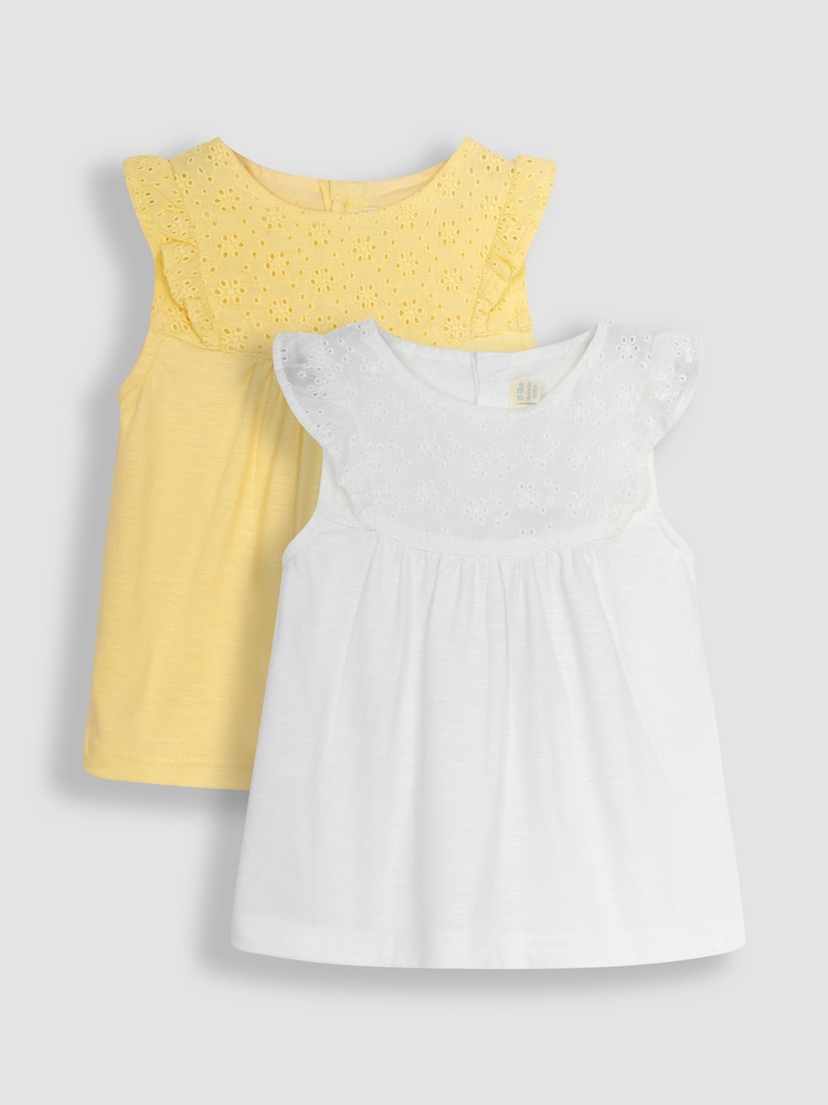 JoJo Maman Bébé White & Yellow 2-Pack Pretty Embroidered Tops - Image 1 of 5 JoJo Maman Bébé White & Yellow 2-Pack Pretty Embroidered Tops - Image 1 of 5