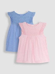 JoJo Maman Bébé Blue & Pink 2-Pack Pretty Embroidered Tops - Image 1 of 4