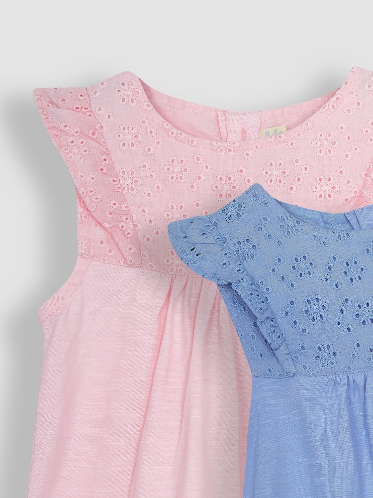 JoJo Maman Bébé Blue & Pink 2-Pack Pretty Embroidered Tops - Image 4 of 4