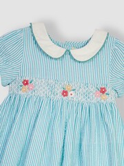 JoJo Maman Bébé Duck Egg Blue Flamingo Embroidered Smocked Dress - Image 4 of 4