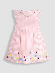 JoJo Maman Bébé Pink Daisy Applique Gingham Pretty Summer Dress - Image 1 of 3