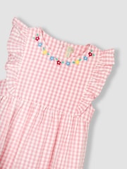 JoJo Maman Bébé Pink Daisy Applique Gingham Pretty Summer Dress - Image 2 of 3