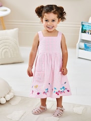 JoJo Maman Bébé Pink Strawberry Embroidered Pet In Pocket Gingham Dress - Image 1 of 7