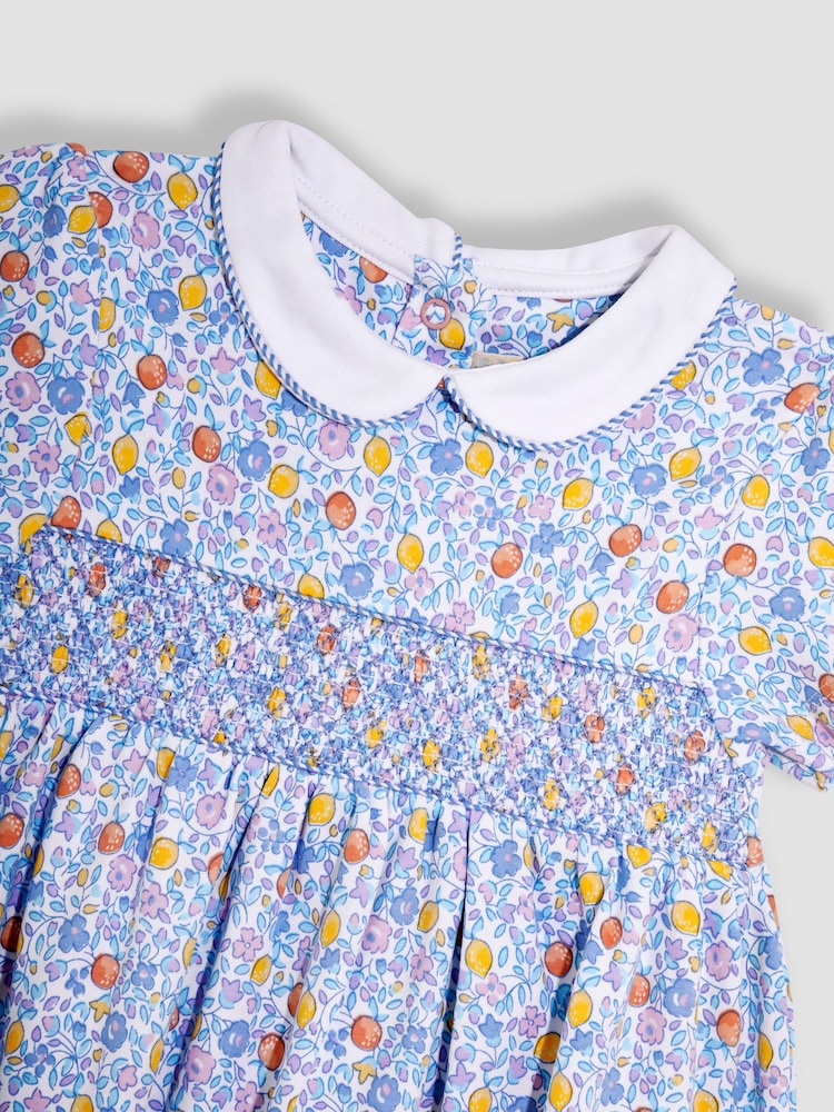 JoJo Maman Bébé Lilac Orange & Lemon Ditsy Floral Smocked Jersey Dress - Image 2 of 3 JoJo Maman Bébé Lilac Orange & Lemon Ditsy Floral Smocked Jersey Dress - Image 2 of 3