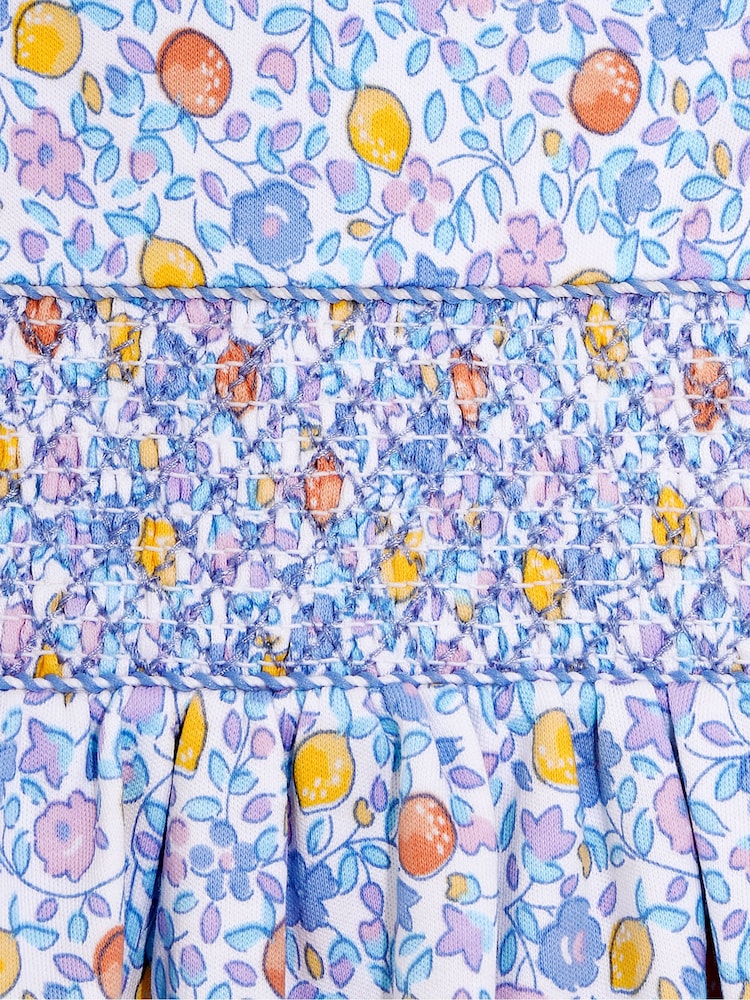 JoJo Maman Bébé Lilac Orange & Lemon Ditsy Floral Smocked Jersey Dress - Image 3 of 3