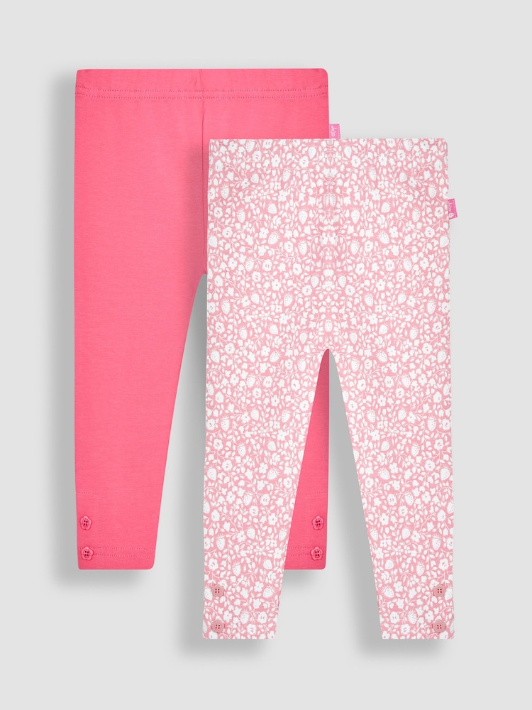 JoJo Maman Bébé Coral Strawberry Ditsy Floral & Pink 2-Pack Leggings - Image 1 of 6