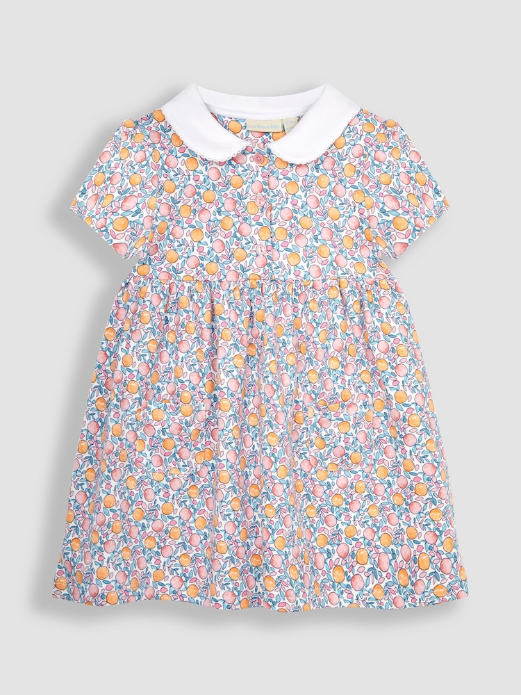 JoJo Maman Bébé Pink Apple & Peach Floral Peter Pan Pet In Pocket Jersey Dress - Image 2 of 4