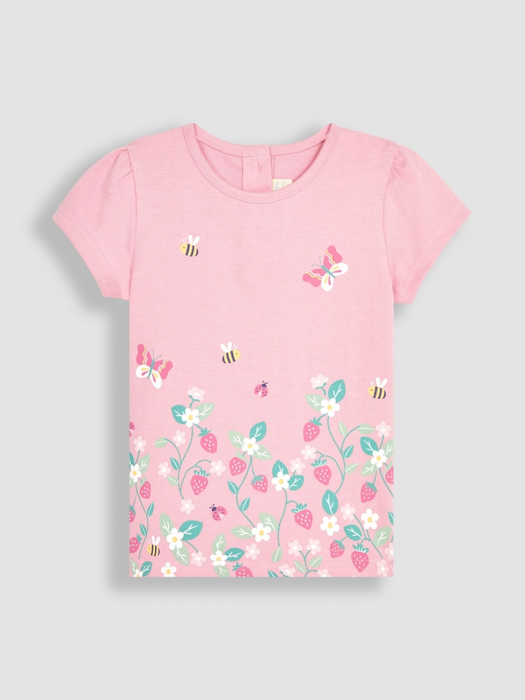 JoJo Maman Bébé Pink Strawberry Garden & Yellow 2-Pack T-Shirts - Image 2 of 3 JoJo Maman Bébé Pink Strawberry Garden & Yellow 2-Pack T-Shirts - Image 2 of 3