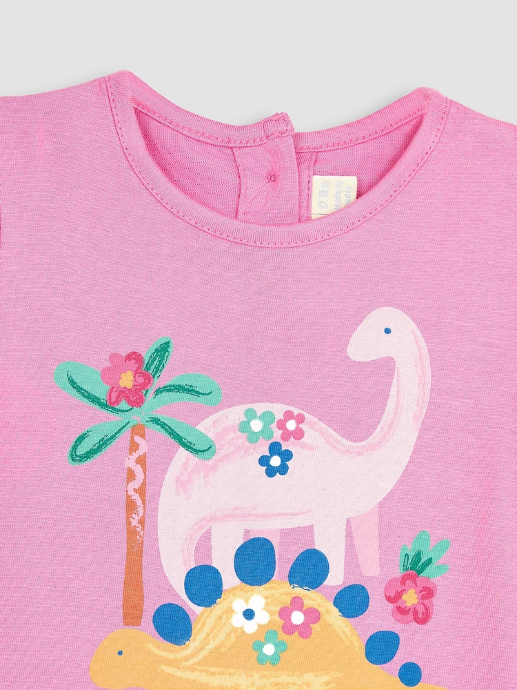 JoJo Maman Bébé Fuchsia Dino Friends T-Shirt - Image 2 of 3 JoJo Maman Bébé Fuchsia Dino Friends T-Shirt - Image 2 of 3