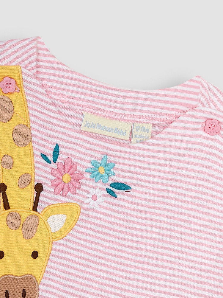 JoJo Maman Bébé Rose Pink Giraffe Appliqué T-Shirt - Image 2 of 3