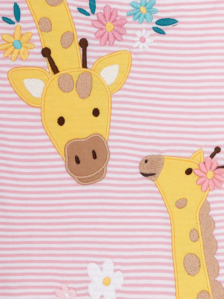 JoJo Maman Bébé Rose Pink Giraffe Appliqué T-Shirt - Image 3 of 3
