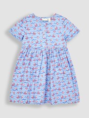 JoJo Maman Bébé Blue Nautical Wave Button Front Summer Dress - Image 2 of 4