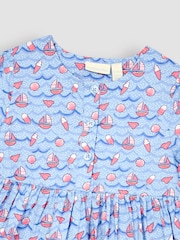 JoJo Maman Bébé Blue Nautical Wave Button Front Summer Dress - Image 3 of 4