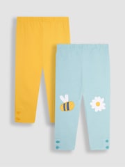 JoJo Maman Bébé Duck Egg Blue Bee & Yellow 2-Pack Leggings - Image 1 of 2