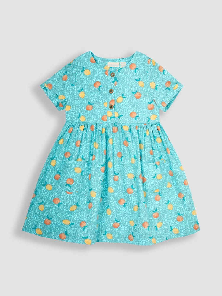 JoJo Maman Bébé Blue Peach & Lemon Button Front Summer Dress - Image 1 of 3