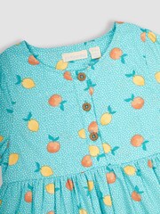 JoJo Maman Bébé Blue Peach & Lemon Button Front Summer Dress - Image 2 of 3