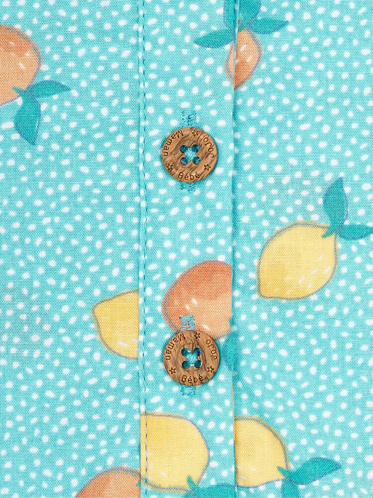 JoJo Maman Bébé Blue Peach & Lemon Button Front Summer Dress - Image 3 of 3