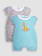 JoJo Maman Bébé Pink Giraffe 2-Pack Appliqué & Floral Rompers - Image 1 of 6