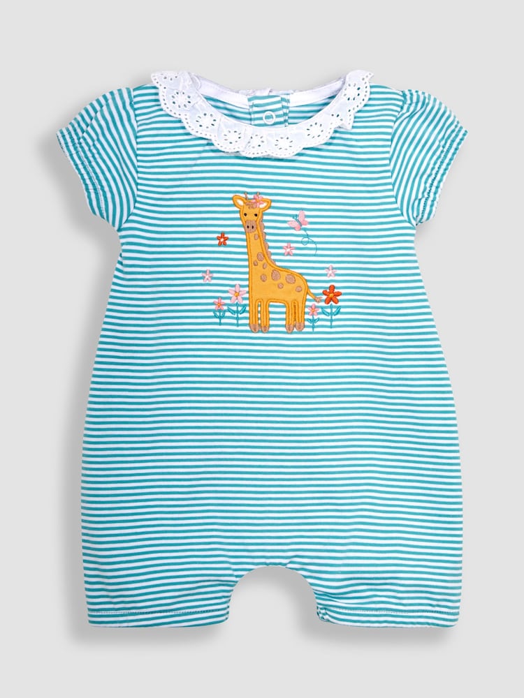 JoJo Maman Bébé Pink Giraffe 2-Pack Appliqué & Floral Rompers - Image 2 of 6